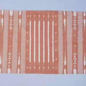 Multiple Sizes Peach And White Stripes Handmade Cotton Rug Dhurrie- Light Peach Colour Rug