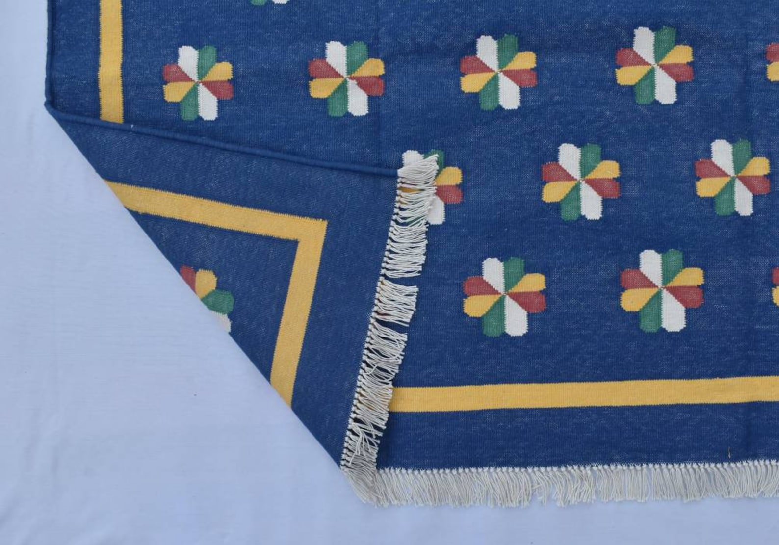 Multiple Sizes Indigo Blue Cotton Handmade Flower Design Rug | Etsy