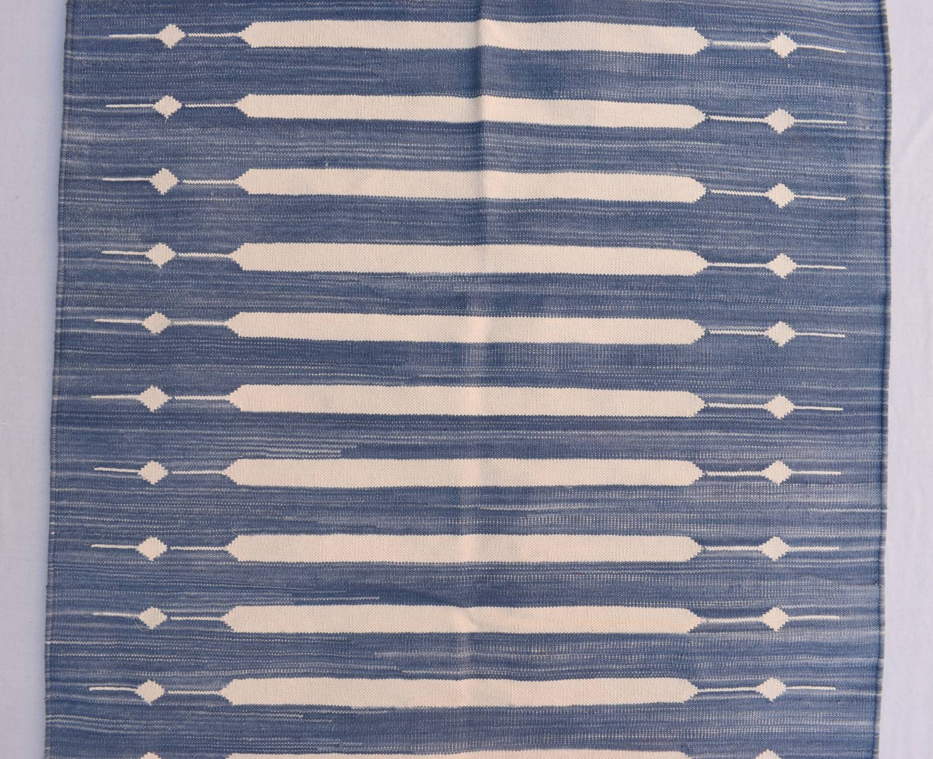 Blue and White Modern Striped Rug Runner- Tie-dye Blue Hand Woven ...