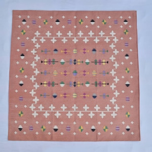 Square Sizes Light Peach Handmade Modern Pattern  Rug- Flat weave and Hand woven Kilim Rug