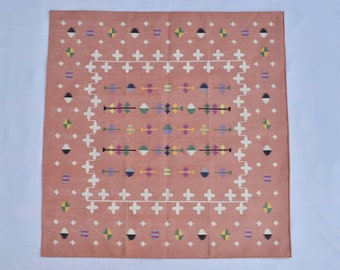 Square Sizes Light Peach Handmade Modern Pattern  Rug- Flat weave and Hand woven Kilim Rug