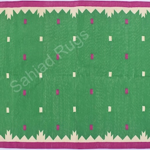 Cotton Green,Pink and white Cotton Handmade Modern Rug- Flat weave and Hand woven Kilim Rug