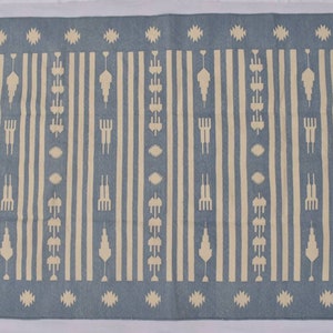 Múltiples tamaños Rayas azul claro y blanca Handmade Modern Design Kilim Rug - Hermoso tejido plano reversible Kilim