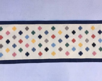 2x6 Cotton Hand Woven Rug Dhurrie - Blue Border Rug Runner Multiple Colour Flat weave