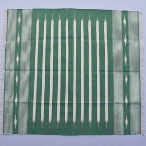 Square Sizes Green And White Cotton Handmade Modern Stripes Rug- Flat weave and Hand woven Kilim Rug