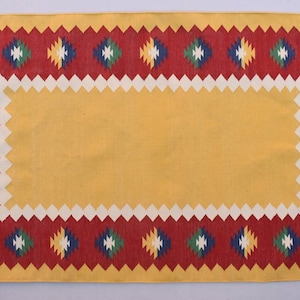 Yellow And Red Cotton Handmade Modern Rug- Flat weave and Hand woven Kilim Rug