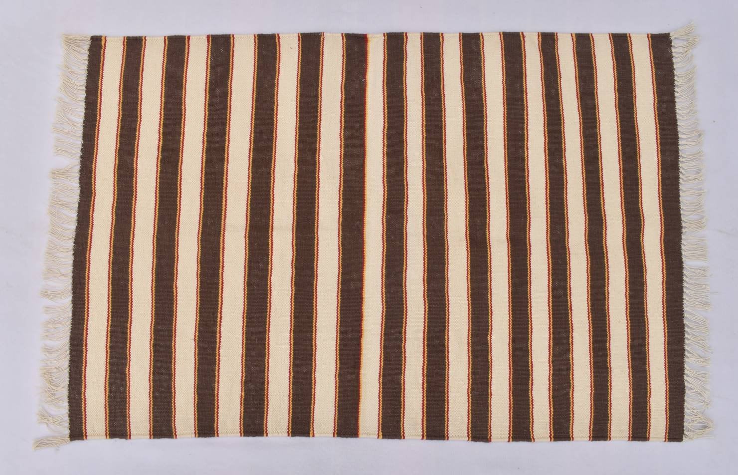 2x3 Small Size Brown Cotton Rug Dark Red Border Hand Woven 