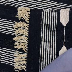 3x5 Black and White Cotton Rug dhurrie- Stripes Rug | International Shipping in 7 days image 4