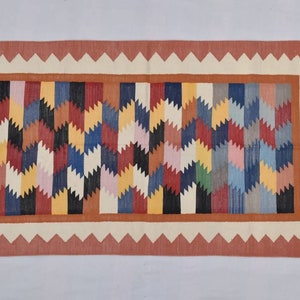 3x5 Cotton Colourful Hand woven Dhurrie Rug- Carpet Design Kilim Rug