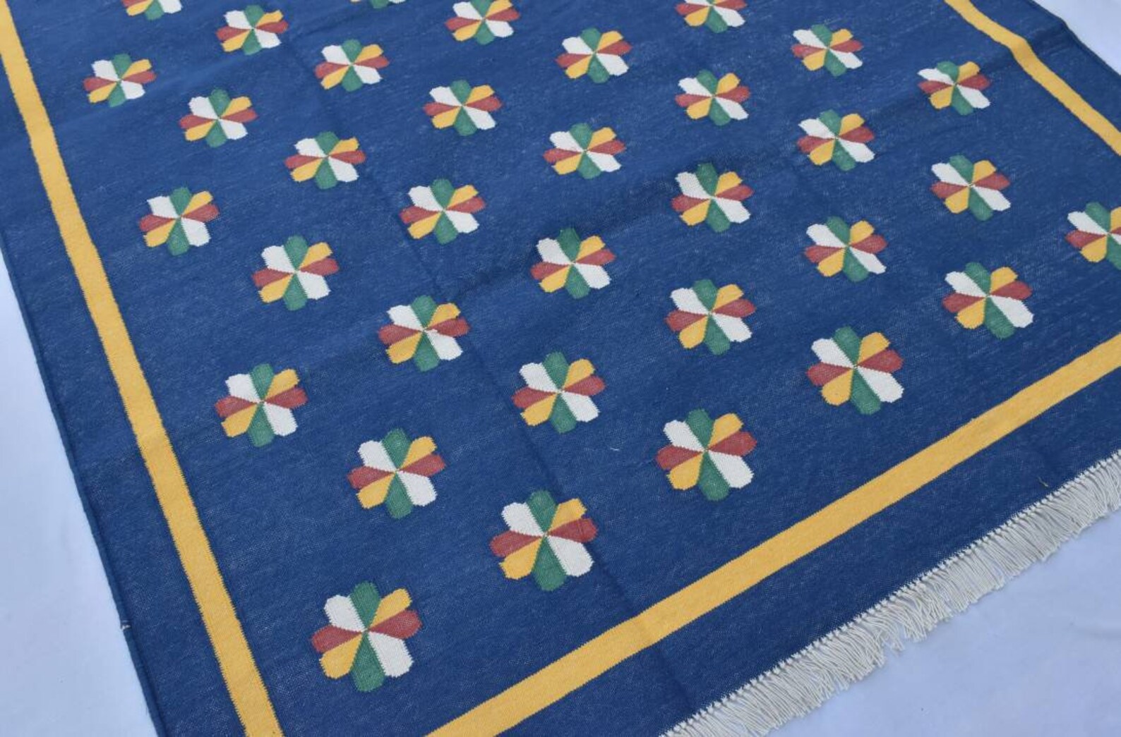 Multiple Sizes Indigo Blue Cotton Handmade Flower Design Rug | Etsy