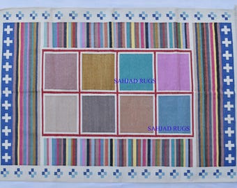 Alfombra Dhurrie de algodón, diseño moderno, tejida a mano, 120 x 180 cm, 1,2 m x 1,8 m. Alfombra india hecha a mano.