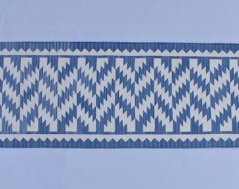Múltiples tamaños tie-dye azul y blanco moderno Zig- Zag Diseño Rug Runner- tie dye azul y blanco mano tejida Runner
