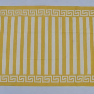 Golden Yellow and White Cotton Handmade Modern Stripes Rug- Flat weave and Hand woven Kilim Rug