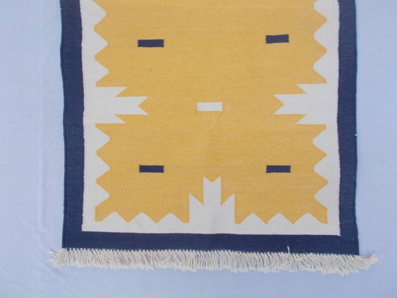 Multiple Sizes Yellow Runner Rug Navy Blue Border and white Etsy