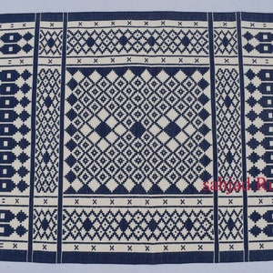 Multi Sizes Cotton Dark Navy and White Flat Weave Indian Rug - Royal Premium Design Kilim Carpet, Fully hand woven Dhurrie rug