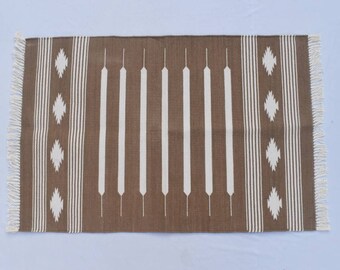 2x3 Cotton Grey Modern Hand Woven Small Size Rug- Handmade Kilim Rug