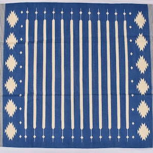 Multiple Size Roayl Blue and White Stripes Handmade Modern Design Rug - Beautiful Flat weave Blue Kilim