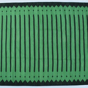 Multiple Sizes Green and Black Stripes Cotton Handmade Modern Rug- Flat weave and Hand woven Kilim Rug