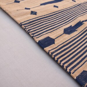 Multiple Sizes Cotton Beige and Blue Modern Stripes Runner Rug Woven Kilim Rug image 6