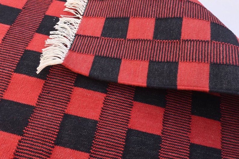 Black and Red Modern Cotton Runner Rug Hand Woven Runner Rug Etsy