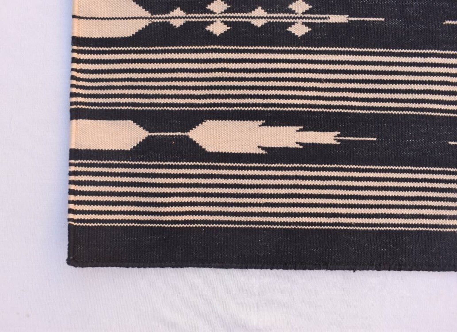 Black and Beige Modern Striped Rug Runner Without Tassels Etsy