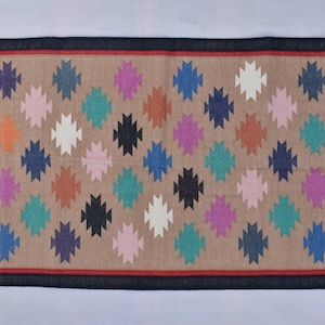2.5x4 ft. Cotton Colourful Hand woven Dhurrie Rug- Carpet Design Kilim Rug