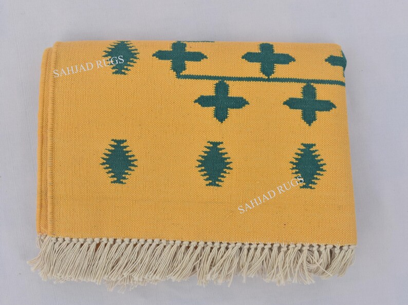 2x3,2x4 Yellow and Green Rugs Modern Cotton Hand Woven Small Size Rug