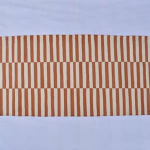 Multiple Sizes Cotton Burnt Orange and white Modern Stripes Hand woven Runner Rug- Reversible Runner Kilim
