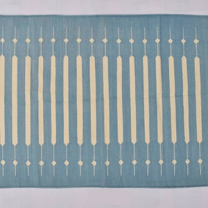 Multi Size Light Blue and White Stripes Handmade Modern Design Rug - Beautiful Flat weave Washable Kilim