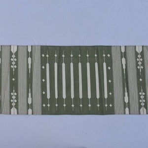 Green and white Cotton Flat weave Hand woven Runner rug- Reversible Kilim Rug