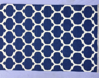 Multi Sizes Cotton Blue Rug Dhurrie - Beautiful Colour Rug - Navy And White