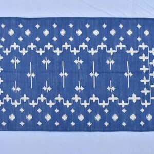 2x4, 2x5 Cotton Indigo Blue  Runner Handmade Beautiful Design Rug Runner - Indigo Blue and White Runner