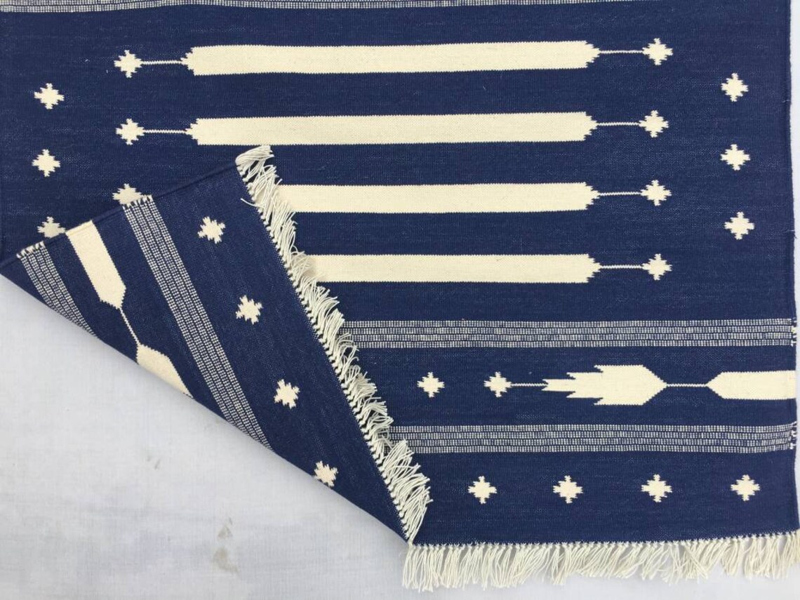 Multiple Sizes Navy Blue Cotton Runner Handmade Stripes - Modern Style ...