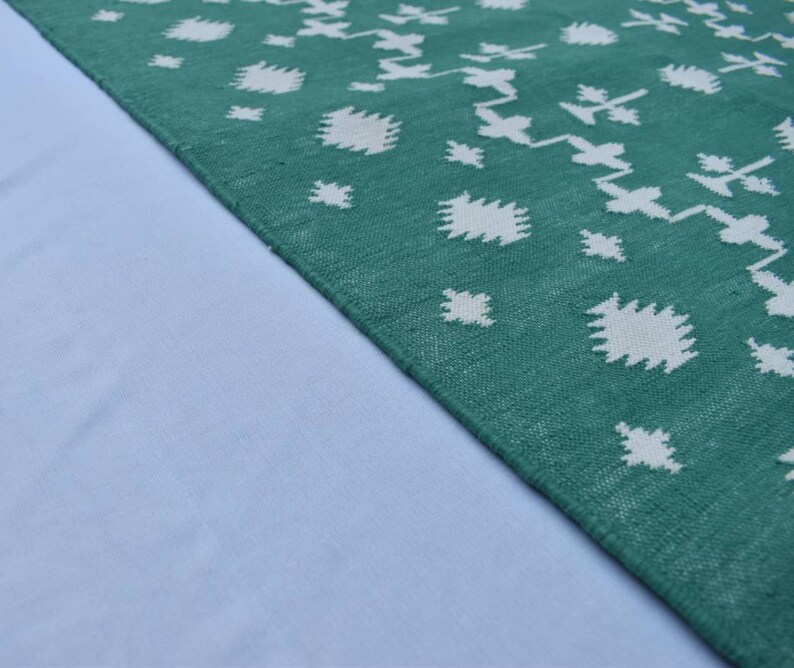 Multiple Sizes Green Cotton Runner Rug Hand Woven Beautiful Etsy