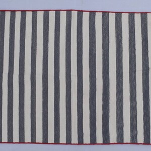 4x6 Grey and White Hand Woven Stripes Rug Dhurrie - Handmade Kilim Rug