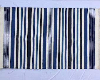 Multiple Sizes Cotton Stripes Handmade Blue And Black  Rug - Beautiful Colour Rug