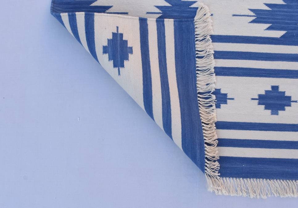 2x6 Cotton Blue and White Hand Woven Rug Dhurrie Beautiful Etsy