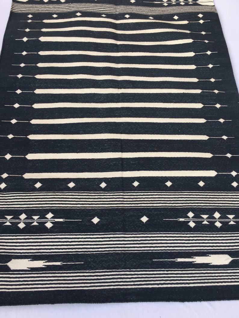 3x5 Cotton Without Tassels Black and White Rug Stripes Etsy