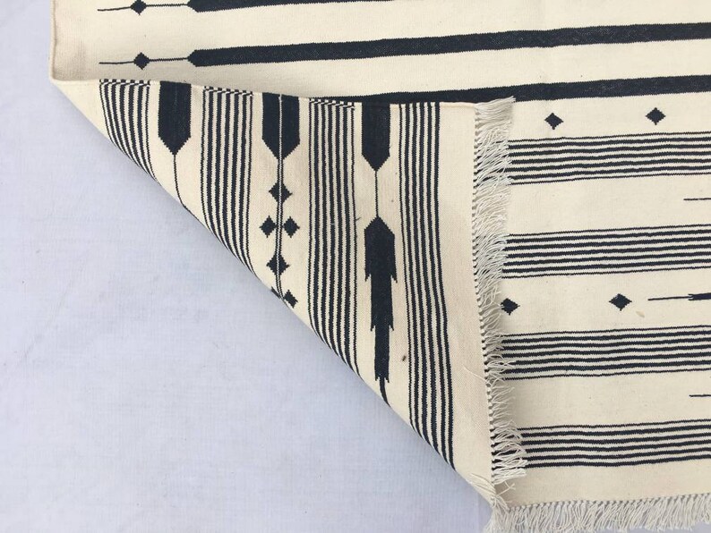 Multiple Sizes off White and Black Striped Handmade Cotton Rug Etsy