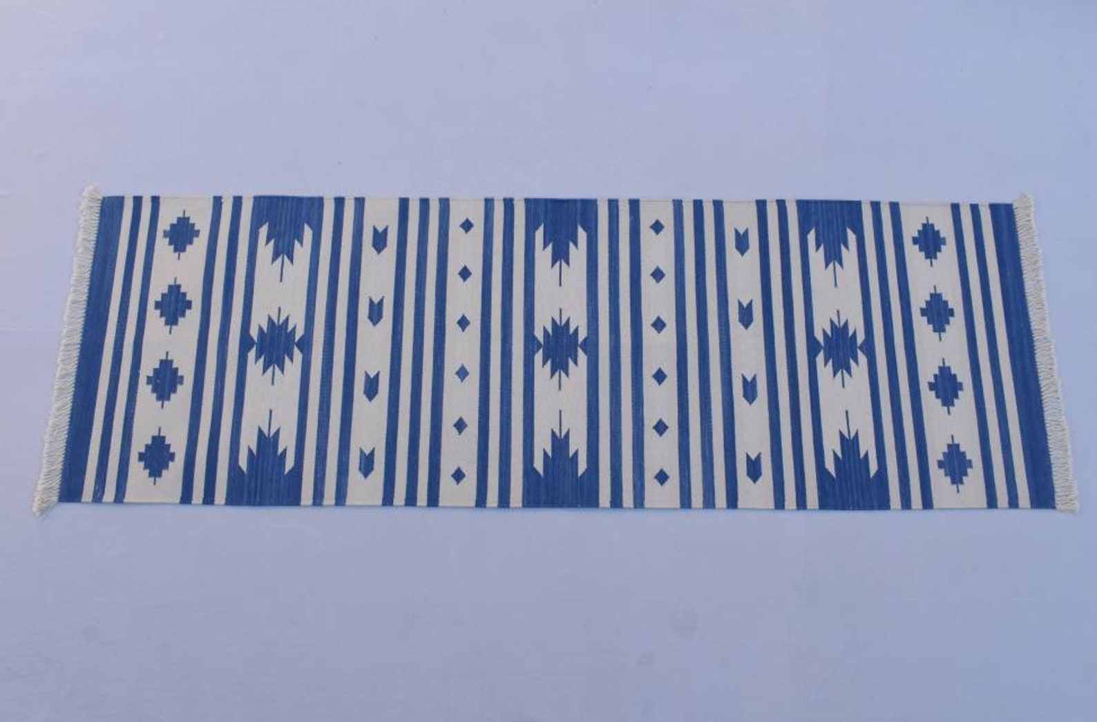 2x6 Cotton Blue and White Hand Woven Rug Dhurrie Beautiful Etsy