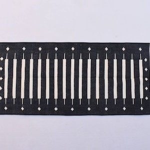 Black and White Stripes Cotton Runner Rug - Hand woven Runner Rug Kilim