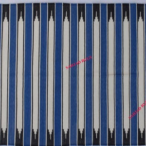 Blue And Black with white Cotton Handmade Modern Stripes Rug- Flat weave and Hand woven Kilim Rug