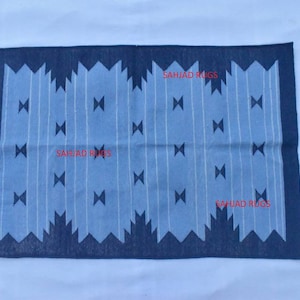 2x3 Navy blue and sky Blue Modern Cotton Hand Woven Small Size Rug