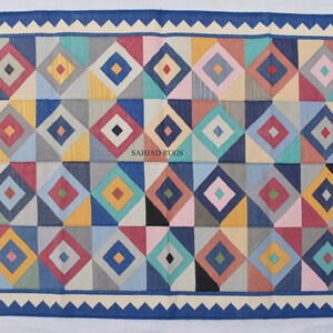 4x6 Cotton Beautiful Blue Hand woven Indian Flat woven Rugs -120 CM x 180 CM , Colourful Handmade Indian Rug