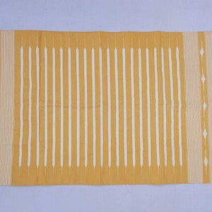 Multiple Sizes Yellow And White Stripes Handmade Cotton Rug Dhurrie-  Yellow Colour Rug