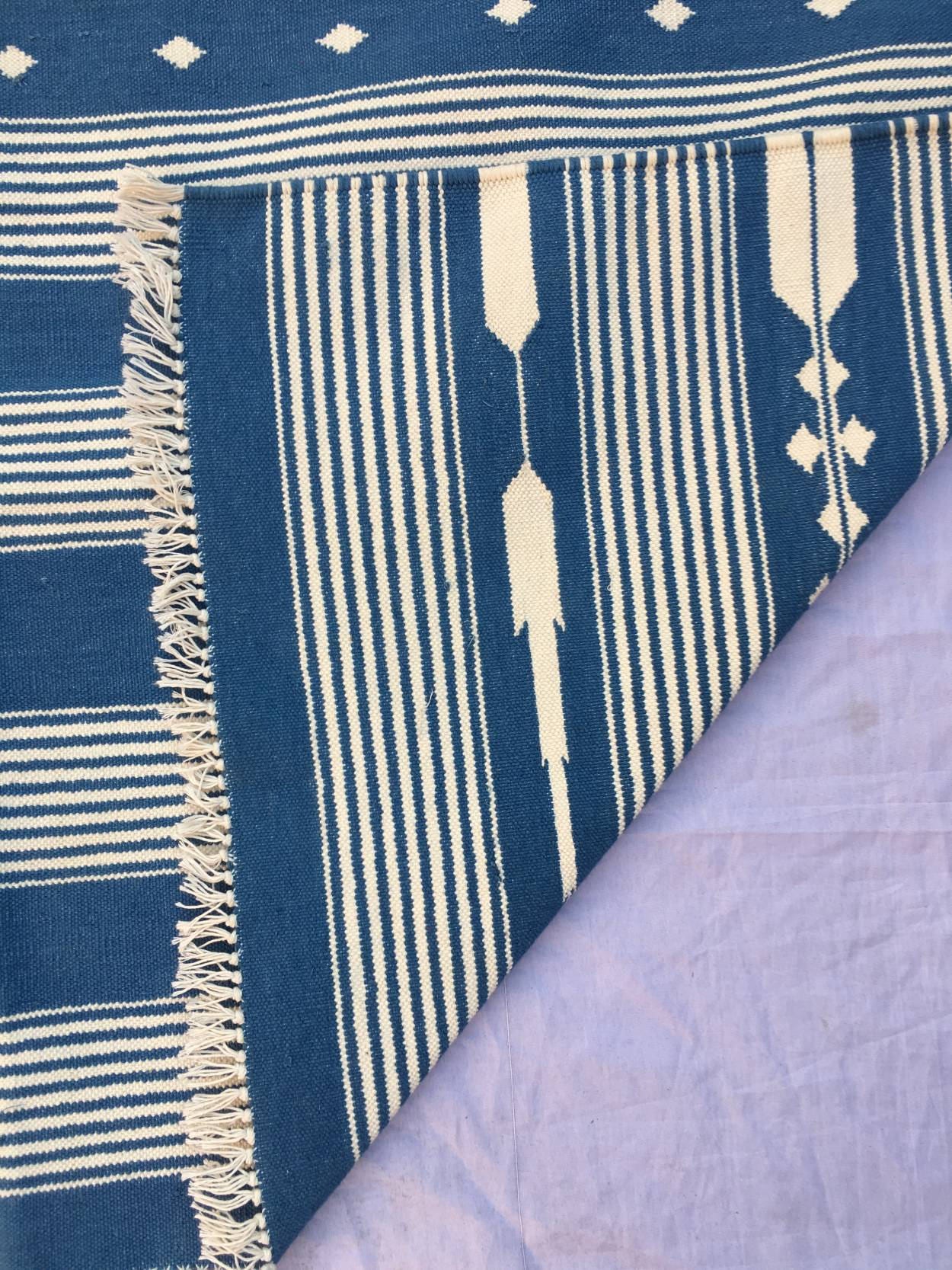 8x10 Denim Stripes Cotton Rug Dhurrie Room Size Rug Etsy