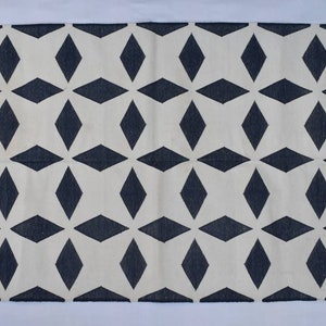 3x5 Cotton Black and Off White Hand woven Dhurrie Rug- Carpet Design Kilim Rug