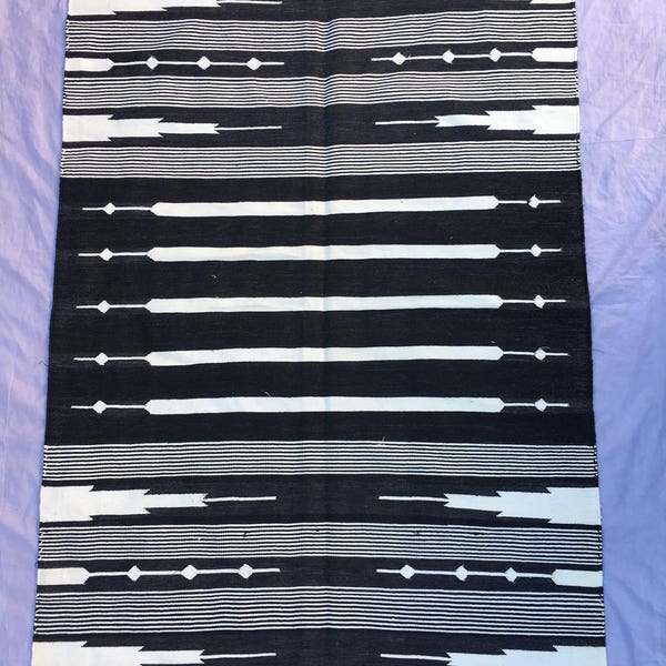 3x5 Black and White Cotton Rug dhurrie- Stripes