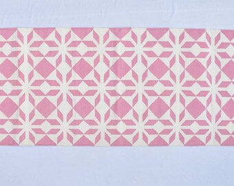 Handwoven Cotton Runner Rug – Light Pink & Off-White Flatweave