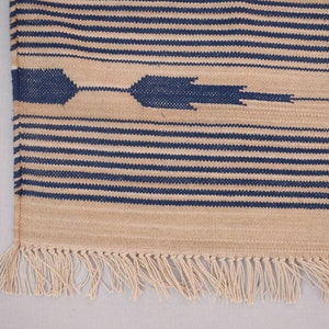 Multiple Sizes Cotton Beige and Blue Modern Stripes Runner Rug Woven Kilim Rug image 3